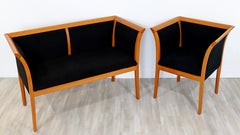 Contemporary Modern Pace Loveseat & Chair Set Made in Italy Wood & Black Velvet