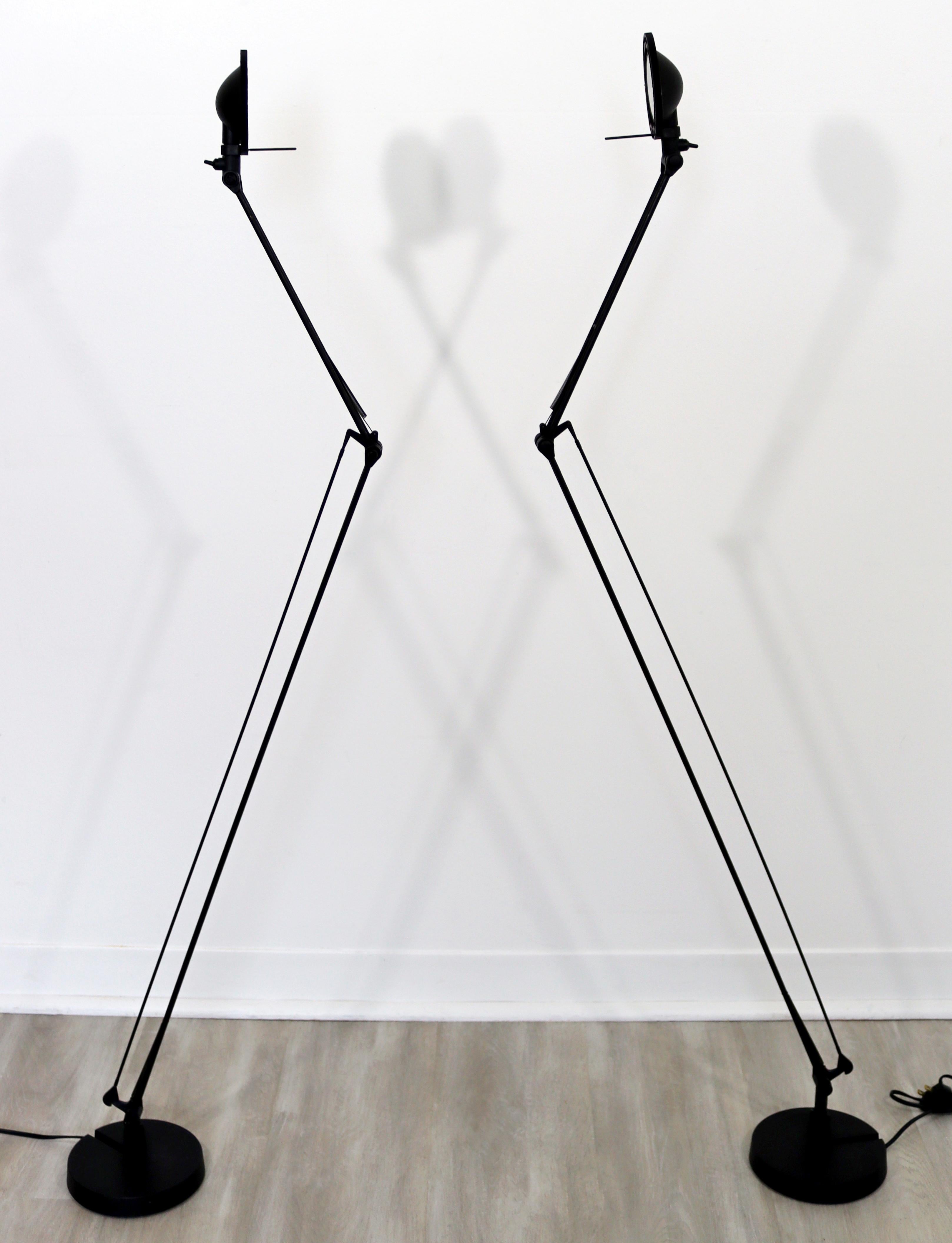 For your consideration is an outstanding pair of adjustable, architectural, metal task lamps, designed by Paolo Rizzatto and Alberto Meda, made in Italy, circa the 1980s. The base is 6