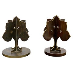 Contemporary Modern Pair Bronze Tree Life Table Sculptures Signed Maniscalco 80s