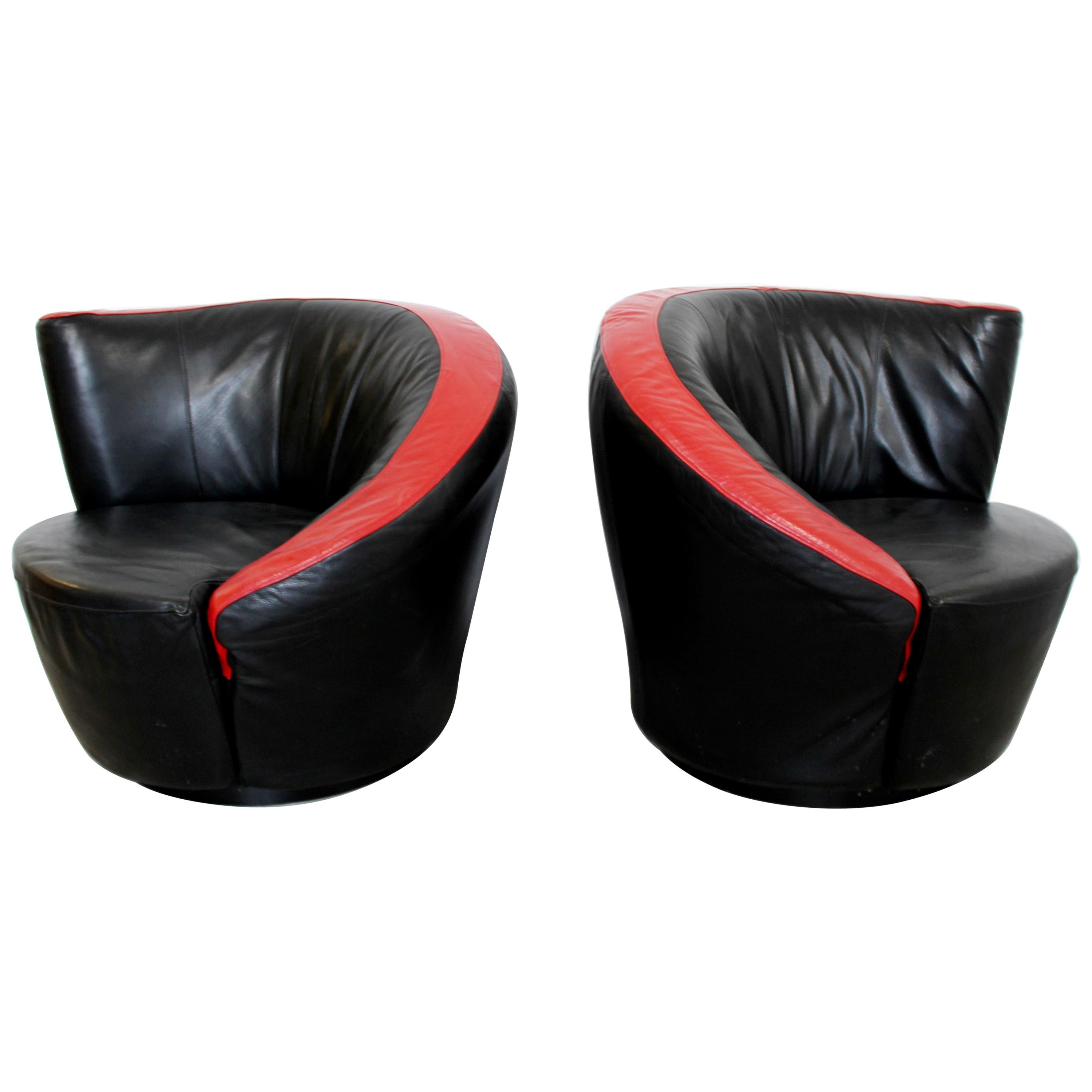Contemporary Modern Pair Curved Swivel Lounge Chairs, 1980s