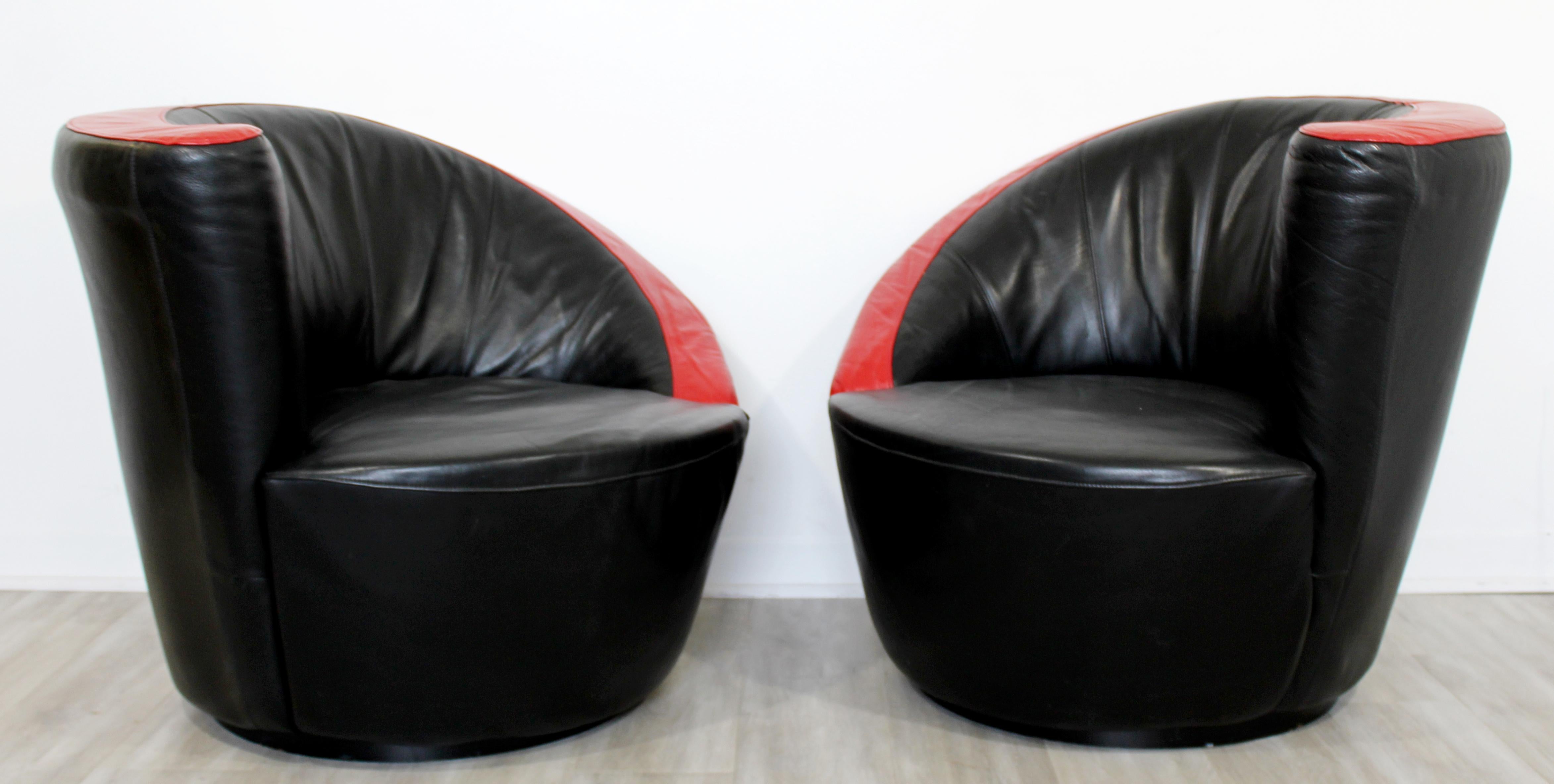 For your consideration is a fabulous pair of curved, swivel, lounge chairs. In very good vintage condition. The dimensions of each are 34