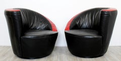 Contemporary Modern Pair Curved Swivel Lounge Chairs, 1980s