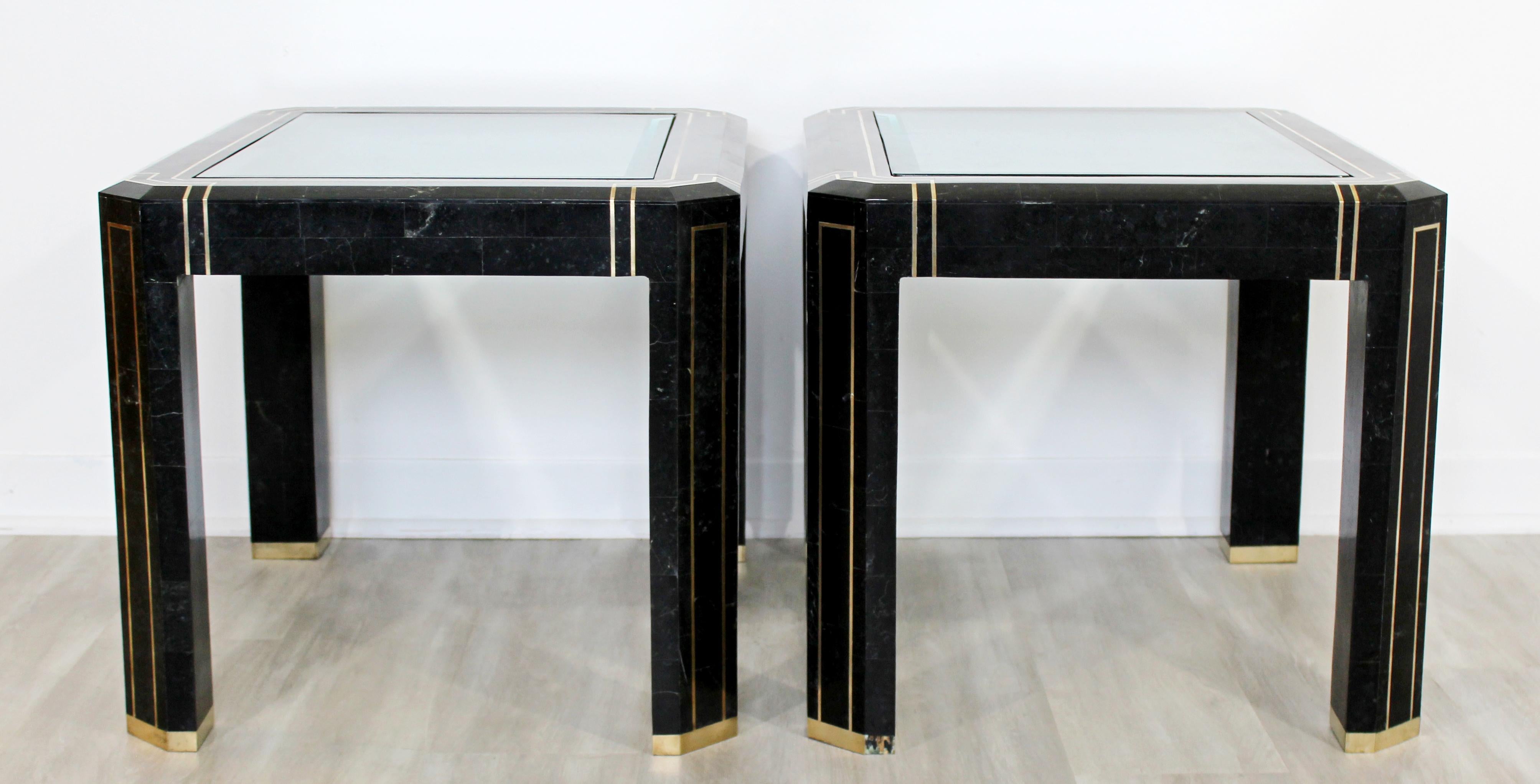 Contemporary Modern Pair of Maitland Smith Tessellated Stone Glass Side Tables 1