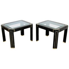 Contemporary Modern Pair of Maitland Smith Tessellated Stone Glass Side Tables