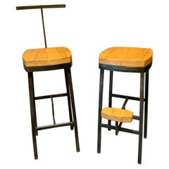 Contemporary Modern Pair of 34D Industrial Metal 
Wood Bar Stools