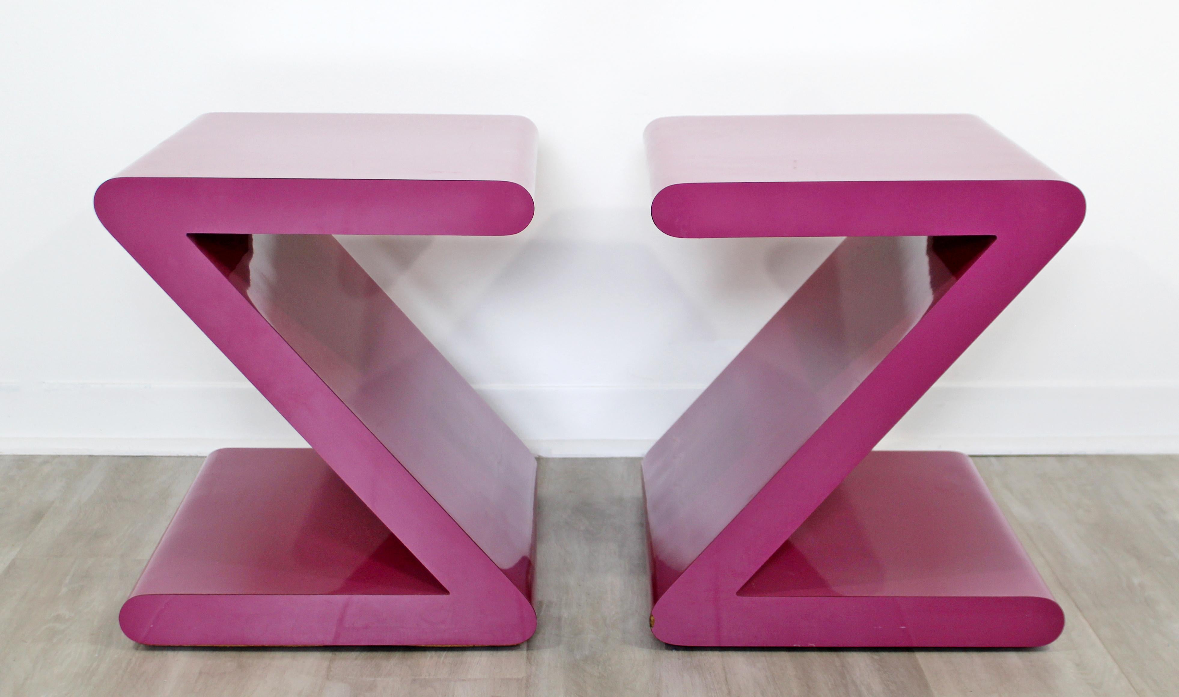 Contemporary Modern Pair of Acrylic Z-Shaped Side End Tables 1980s Pink 6