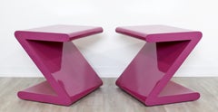 Contemporary Modern Pair of Acrylic Z-Shaped Side End Tables 1980s Pink