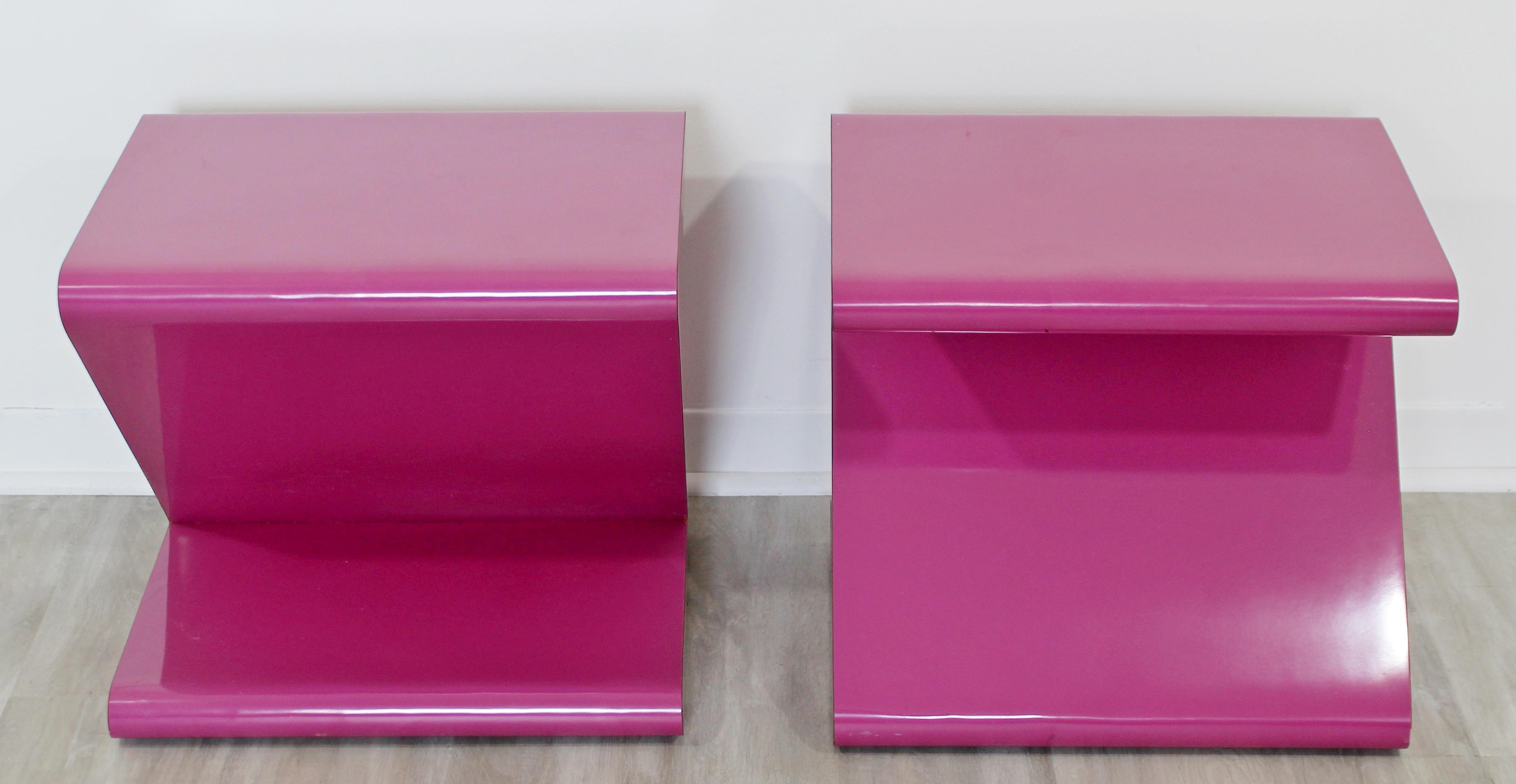 Contemporary Modern Pair of Acrylic Z-Shaped Side End Tables 1980s Pink 1