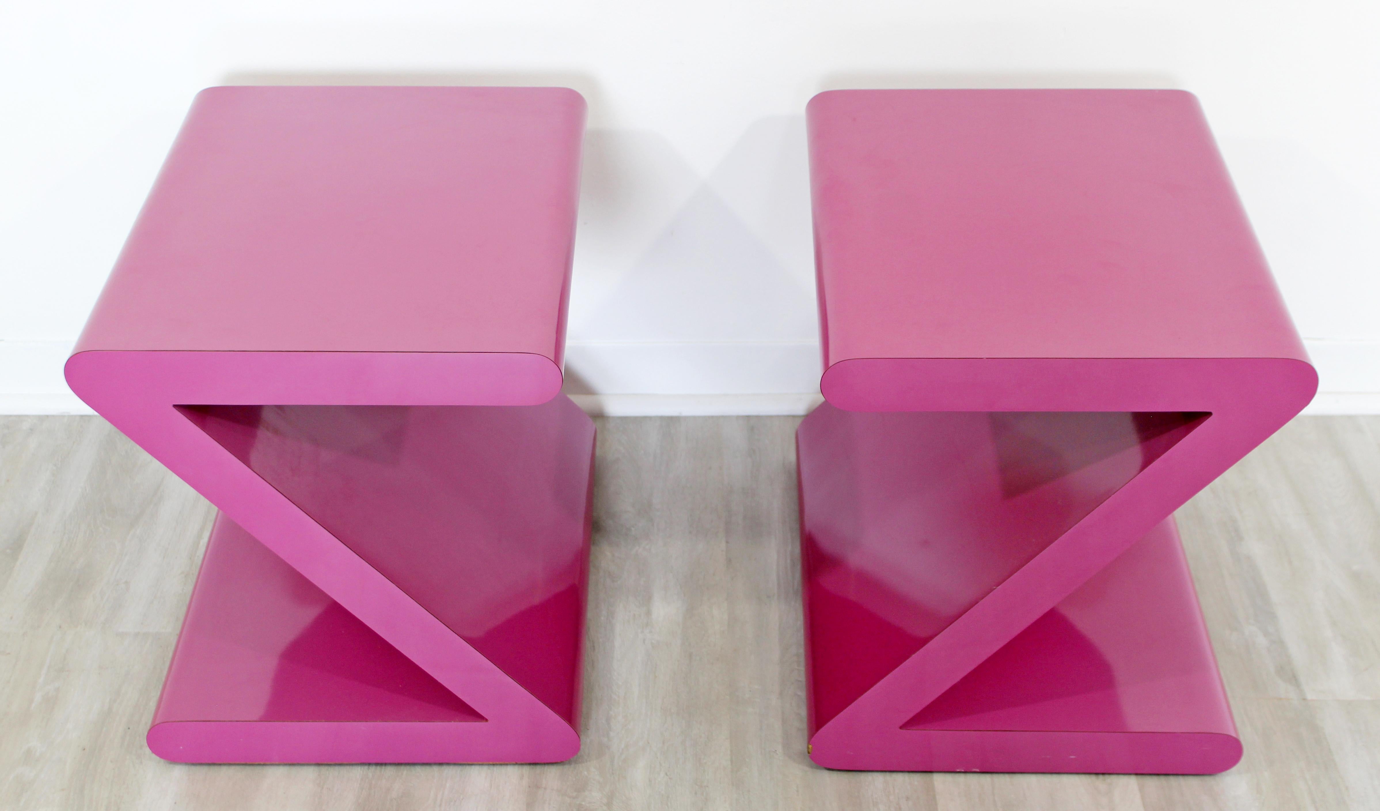 Contemporary Modern Pair of Acrylic Z-Shaped Side End Tables 1980s Pink 2