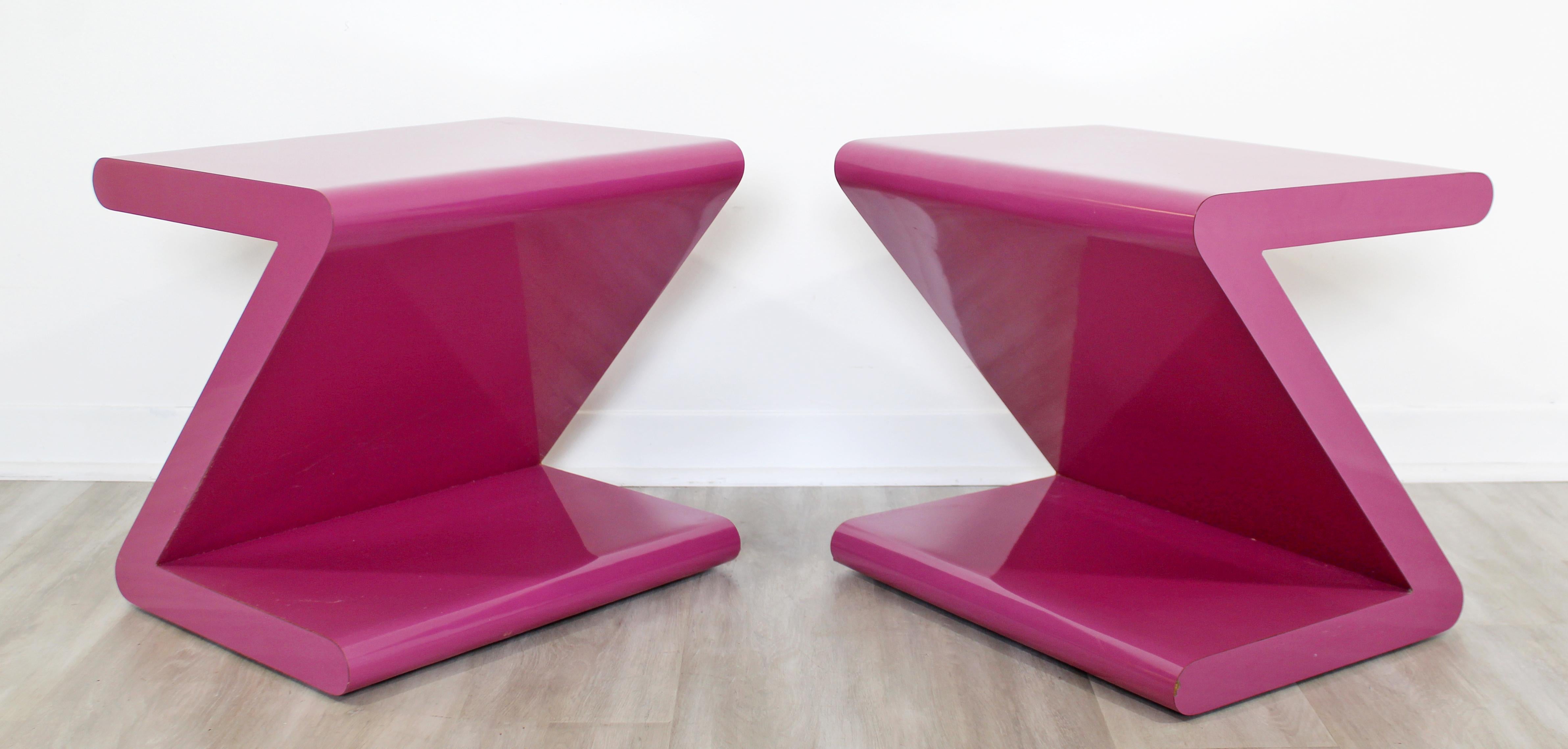 Contemporary Modern Pair of Acrylic Z-Shaped Side End Tables 1980s Pink 3