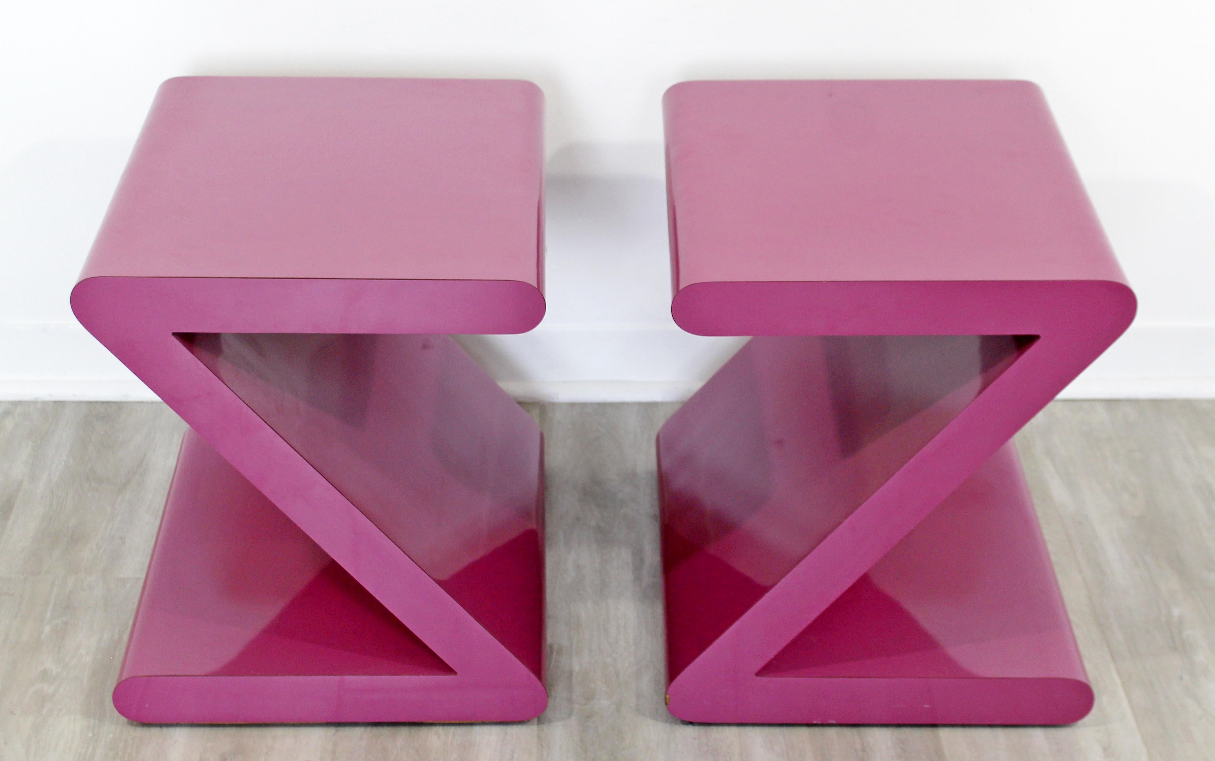 Contemporary Modern Pair of Acrylic Z-Shaped Side End Tables 1980s Pink 5