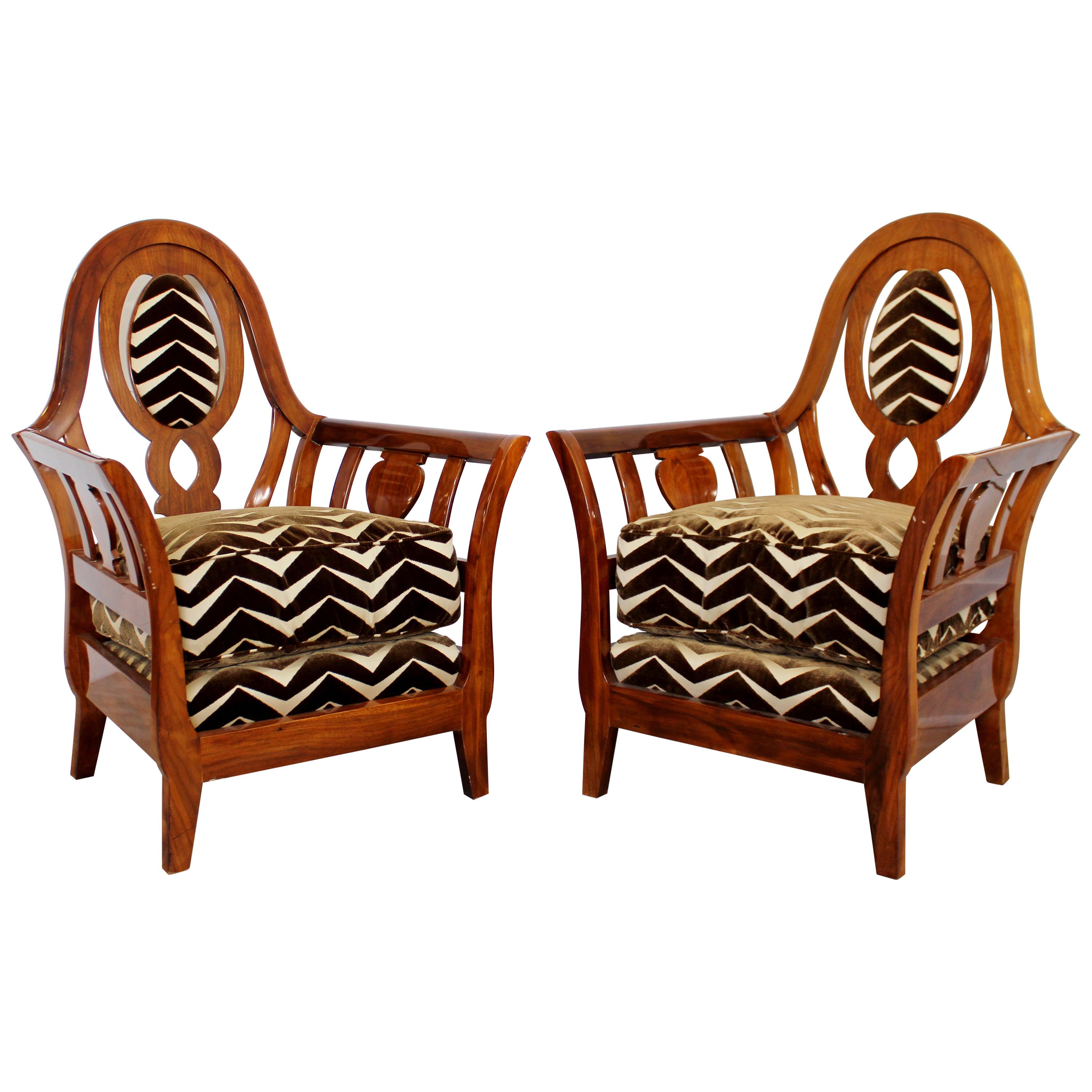 Contemporary Modern Pair of Art Deco Style Zebra Print Studio Curved Armchairs