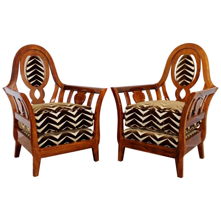 Contemporary Modern Pair Of Art Deco Style Zebra Print Studio Curved Armchairs For Sale At 1stdibs