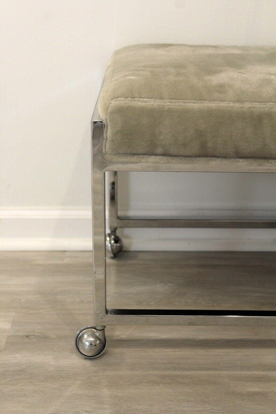 Contemporary Modern Pair of Baughman Style Chrome on Casters Stools Ottomans 1
