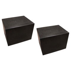 Contemporary Modern Pair of Black Granite End Side Cube Tables