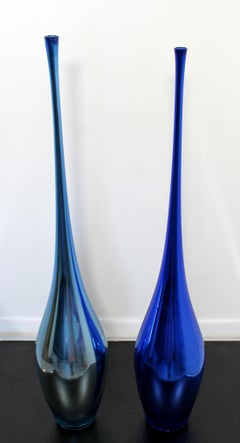 Contemporary Modern Pair of Blue Art Mirrored Glass Vases Signed Andrew Wu 1980s