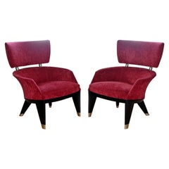 Vintage Contemporary Modern Pair of Leon Krier for Giorgetti Armchairs 1990s Italy Red