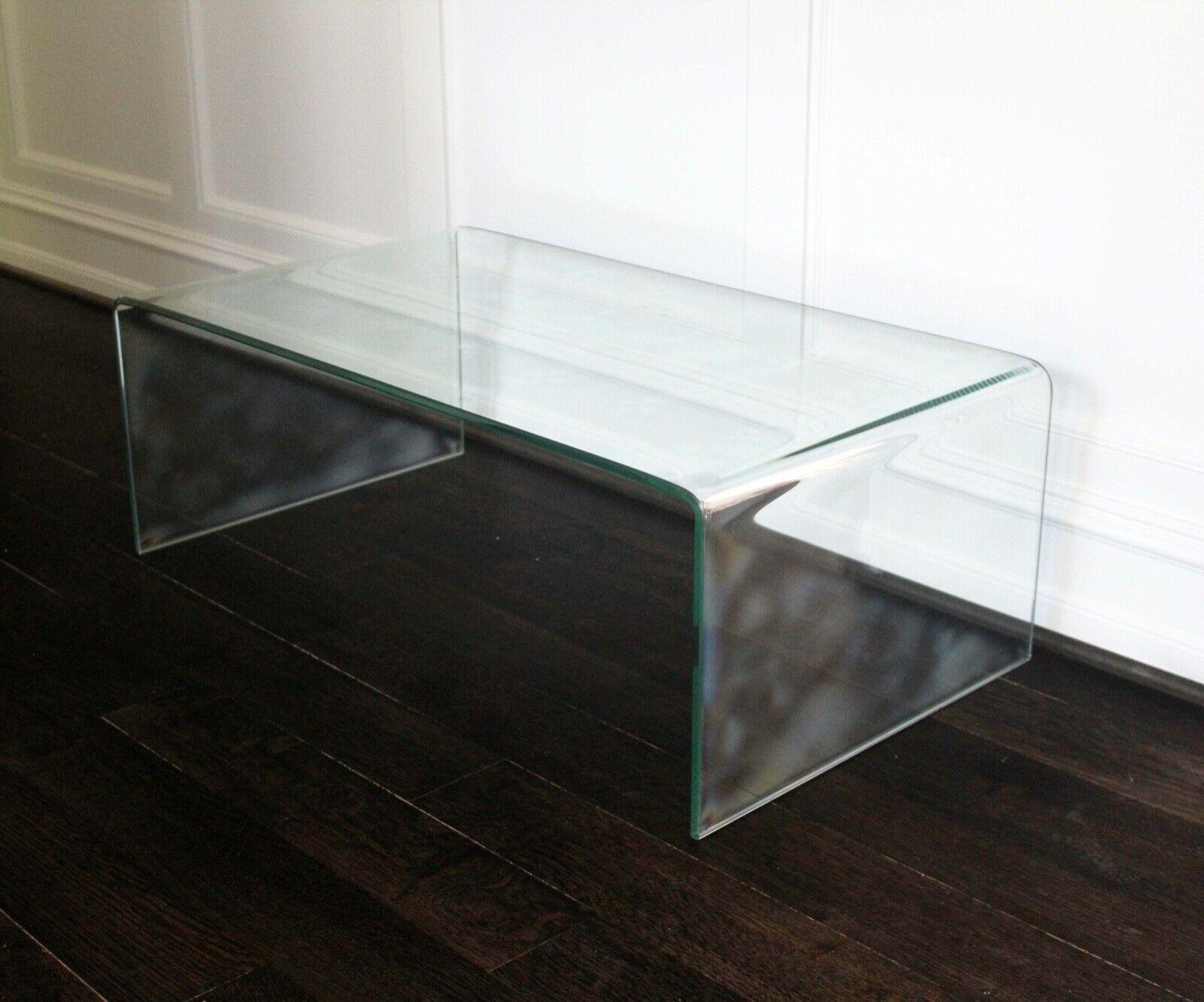 Contemporary Modern Pair of Sheet Glass Waterfall Coffee Cocktail Tables In Good Condition In Keego Harbor, MI