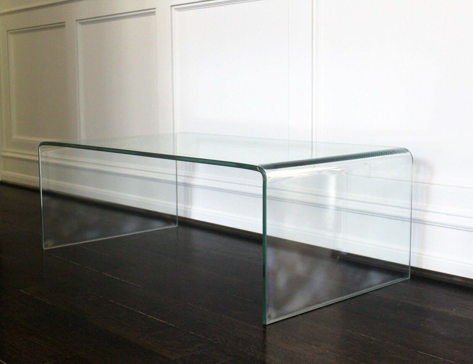 20th Century Contemporary Modern Pair of Sheet Glass Waterfall Coffee Cocktail Tables