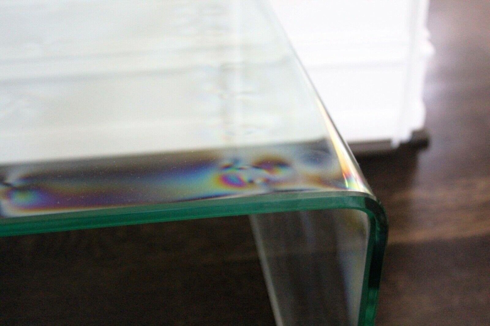 Contemporary Modern Pair of Sheet Glass Waterfall Coffee Cocktail Tables 1