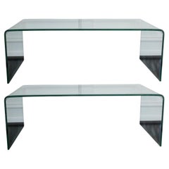 Contemporary Modern Pair of Sheet Glass Waterfall Coffee Cocktail Tables