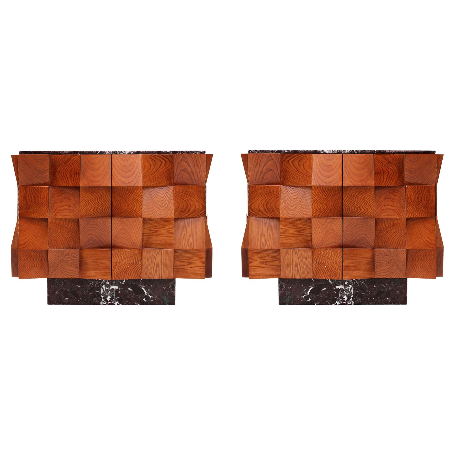 Contemporary Modern Pair of Sideboards in Wood and Burgundy Marble Top, Italy