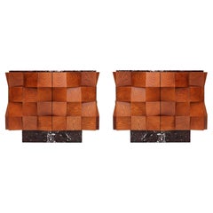 Contemporary Modern Pair of Sideboards in Wood and Burgundy Marble Top, Italy