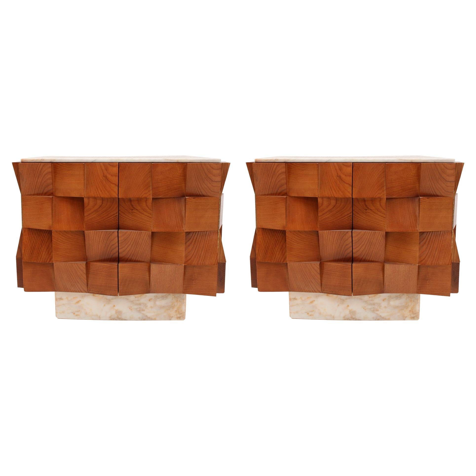 Paire de buffets modernes contemporains en Wood et dessus en marbre de Sienne, Italie en vente