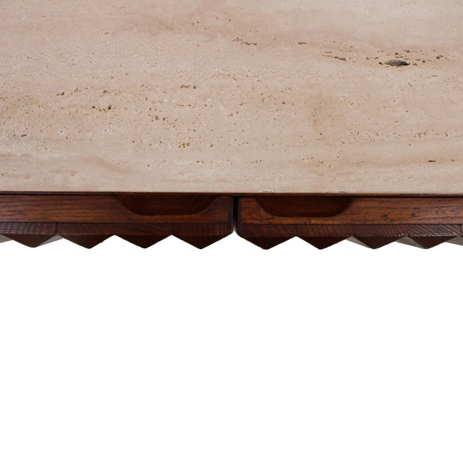 Paire de buffets contemporains et modernes en bois et plateau en marbre travertin en vente 4