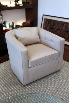 Contemporary Modern Pair of Swivel Lounge Chairs with Pollack Fabric by Bolier