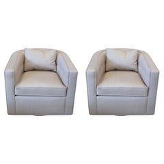 Contemporary Modern Pair of Swivel Lounge Chairs with Pollack Fabric by Bolier