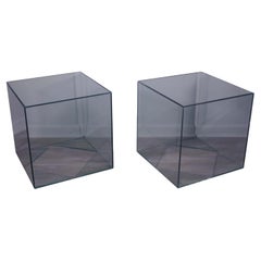 Contemporary Modern Pair of Vintage Glass Cube End Tables