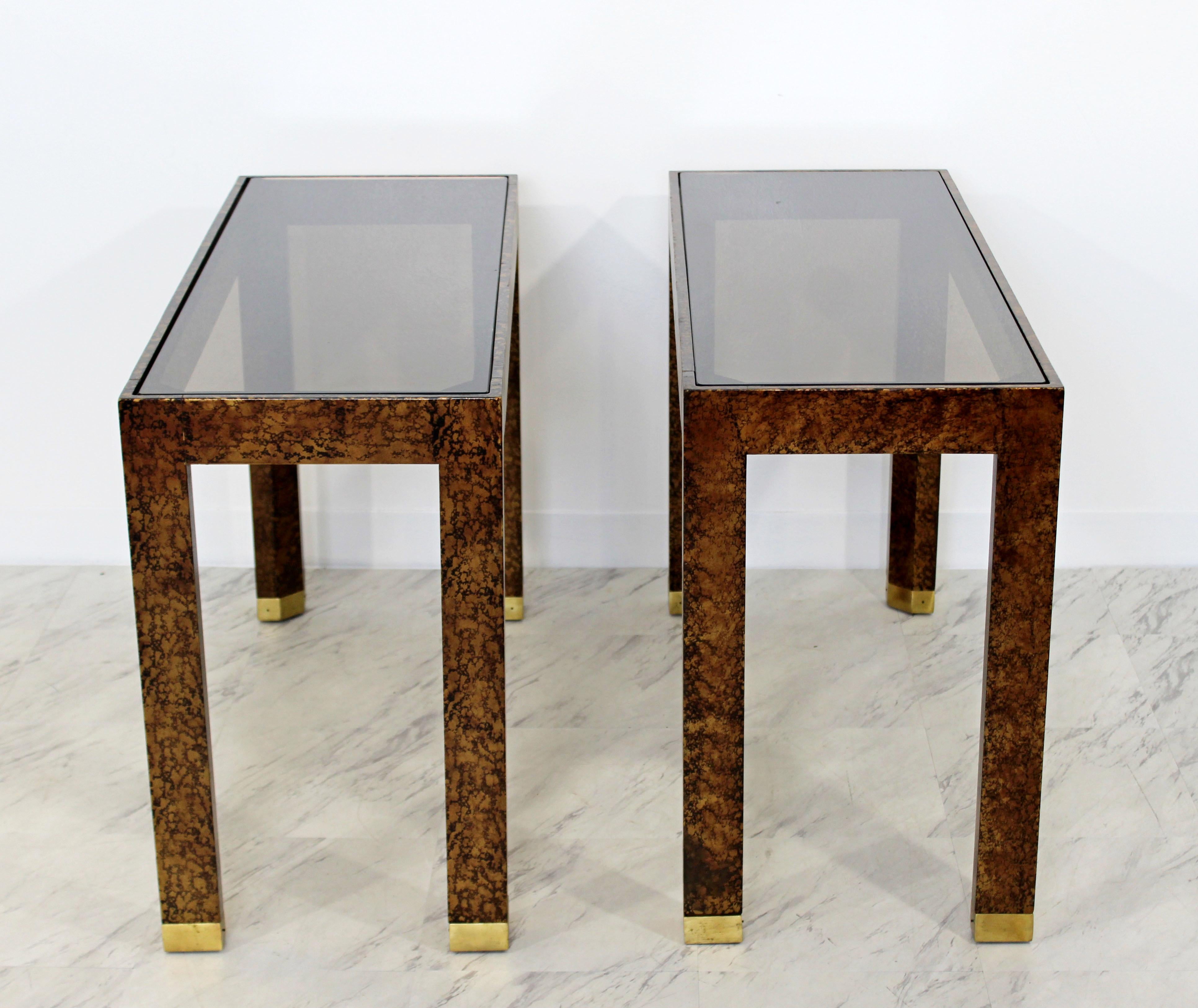 Contemporary Modern Pair of Vintage Henredon Console Tables Faux Tortoise Shell In Good Condition In Keego Harbor, MI