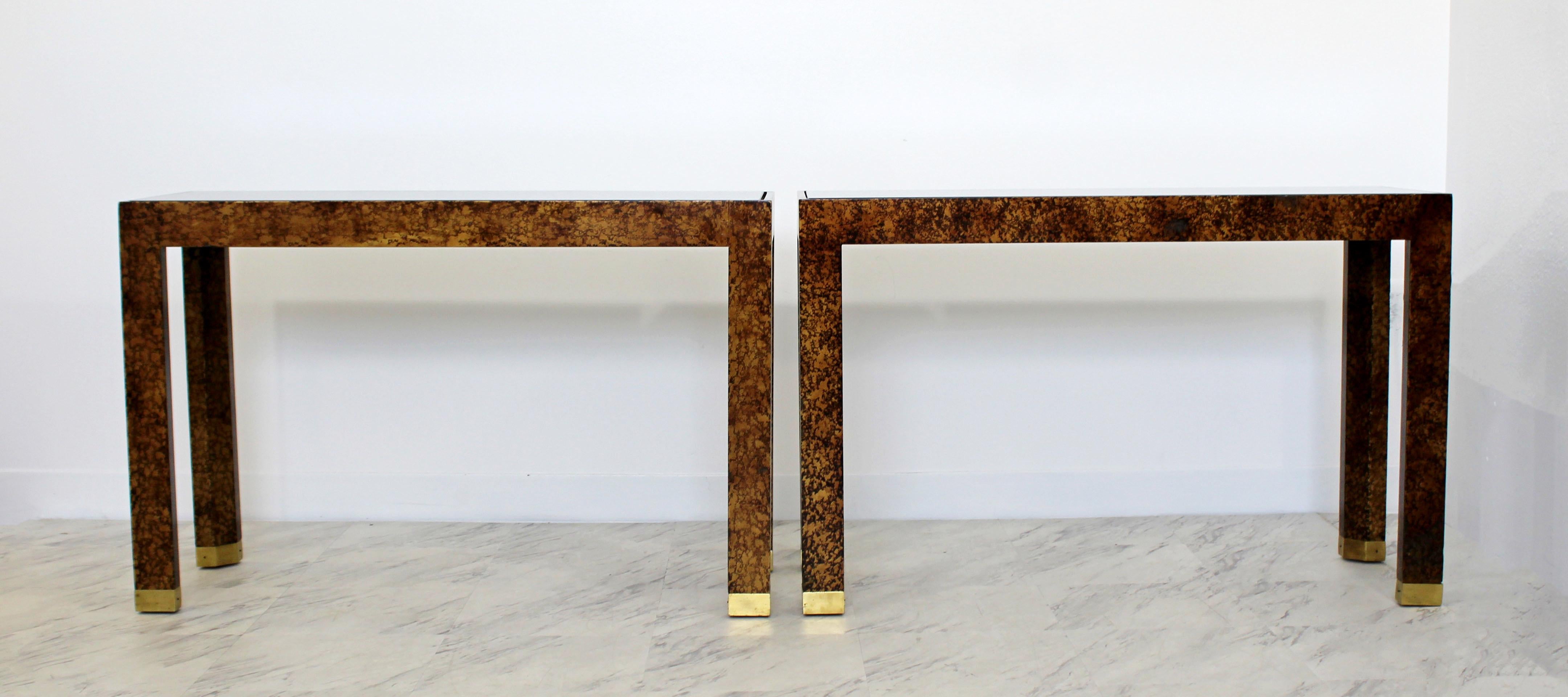 Late 20th Century Contemporary Modern Pair of Vintage Henredon Console Tables Faux Tortoise Shell