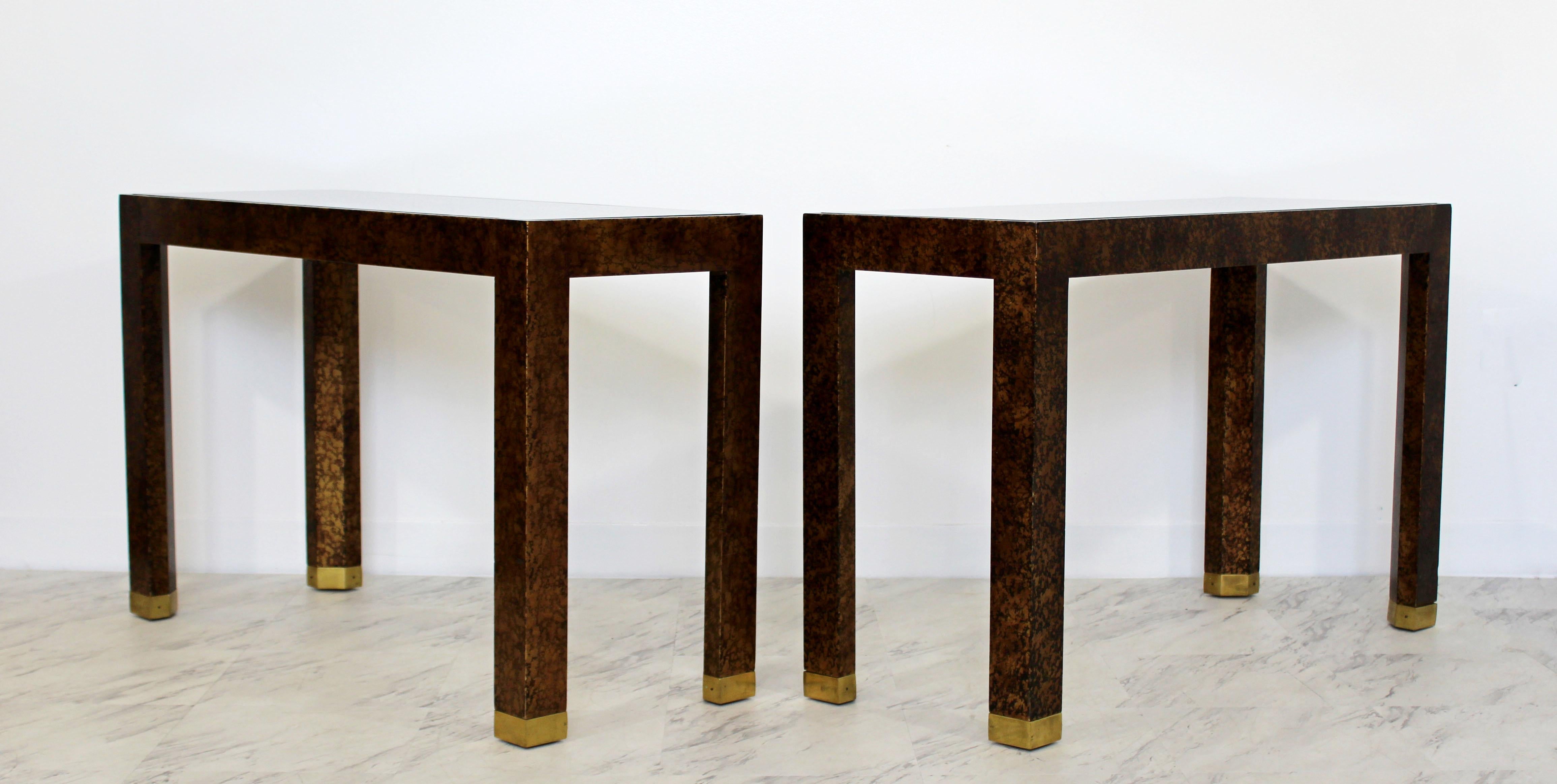 Contemporary Modern Pair of Vintage Henredon Console Tables Faux Tortoise Shell 2