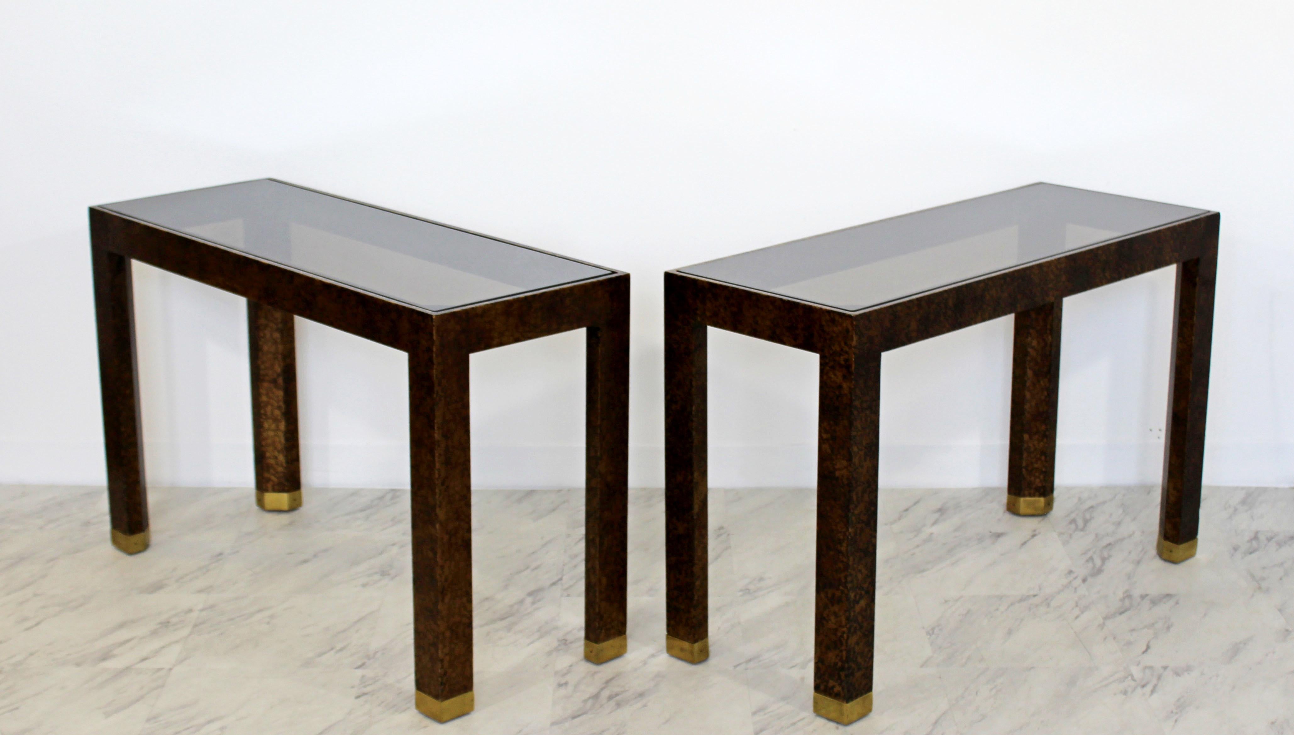 Contemporary Modern Pair of Vintage Henredon Console Tables Faux Tortoise Shell 3
