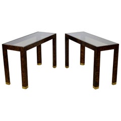 Contemporary Modern Pair of Retro Henredon Console Tables Faux Tortoise Shell