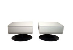 Contemporary Modern Pair of White Lacquer Chrome Base Cassina Nightstands
