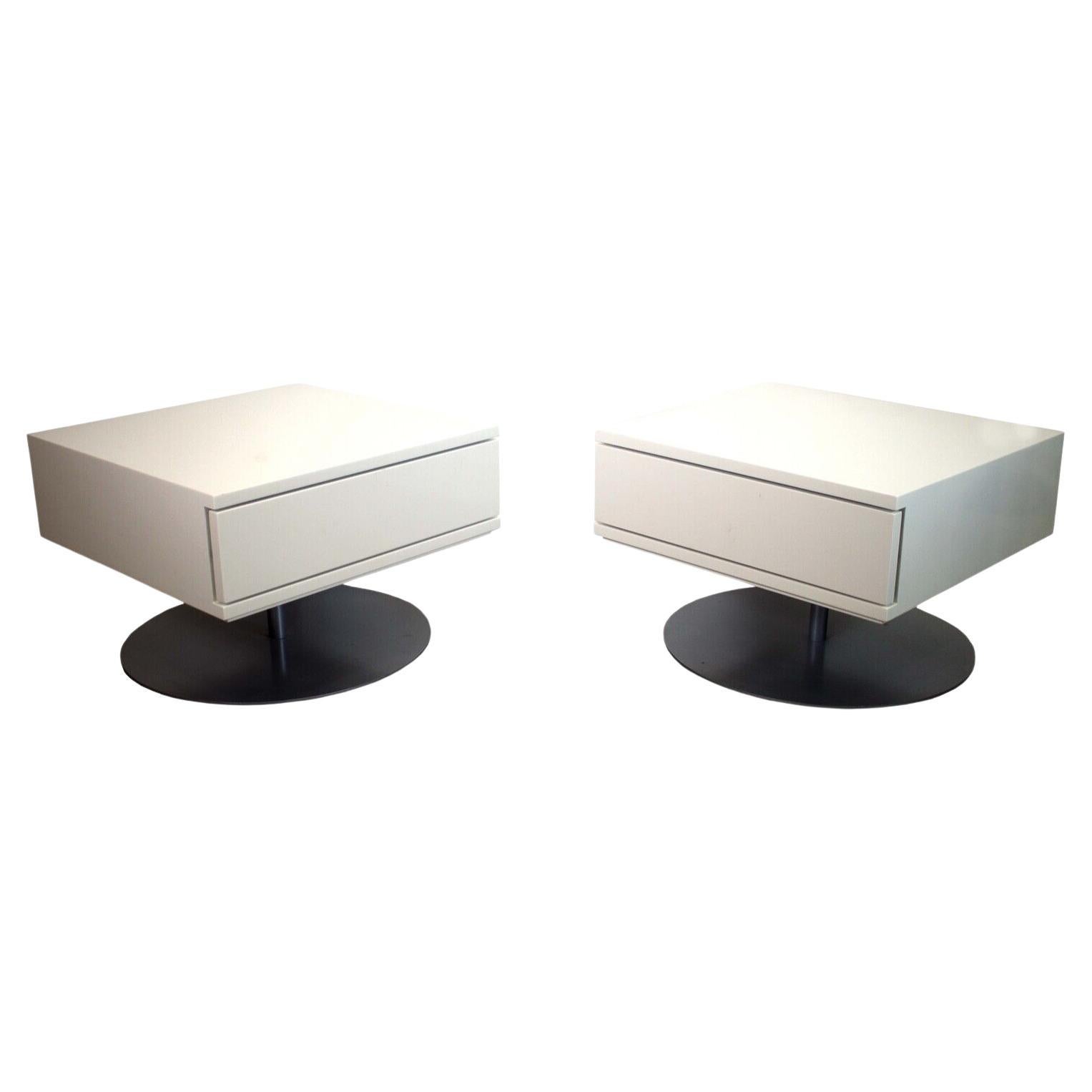 Contemporary Modern Pair of White Lacquer Chrome Base Cassina Nightstands