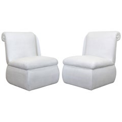 Contemporary Modern Pair of White Leather Accent Slipper Side Chairs, 1980s
