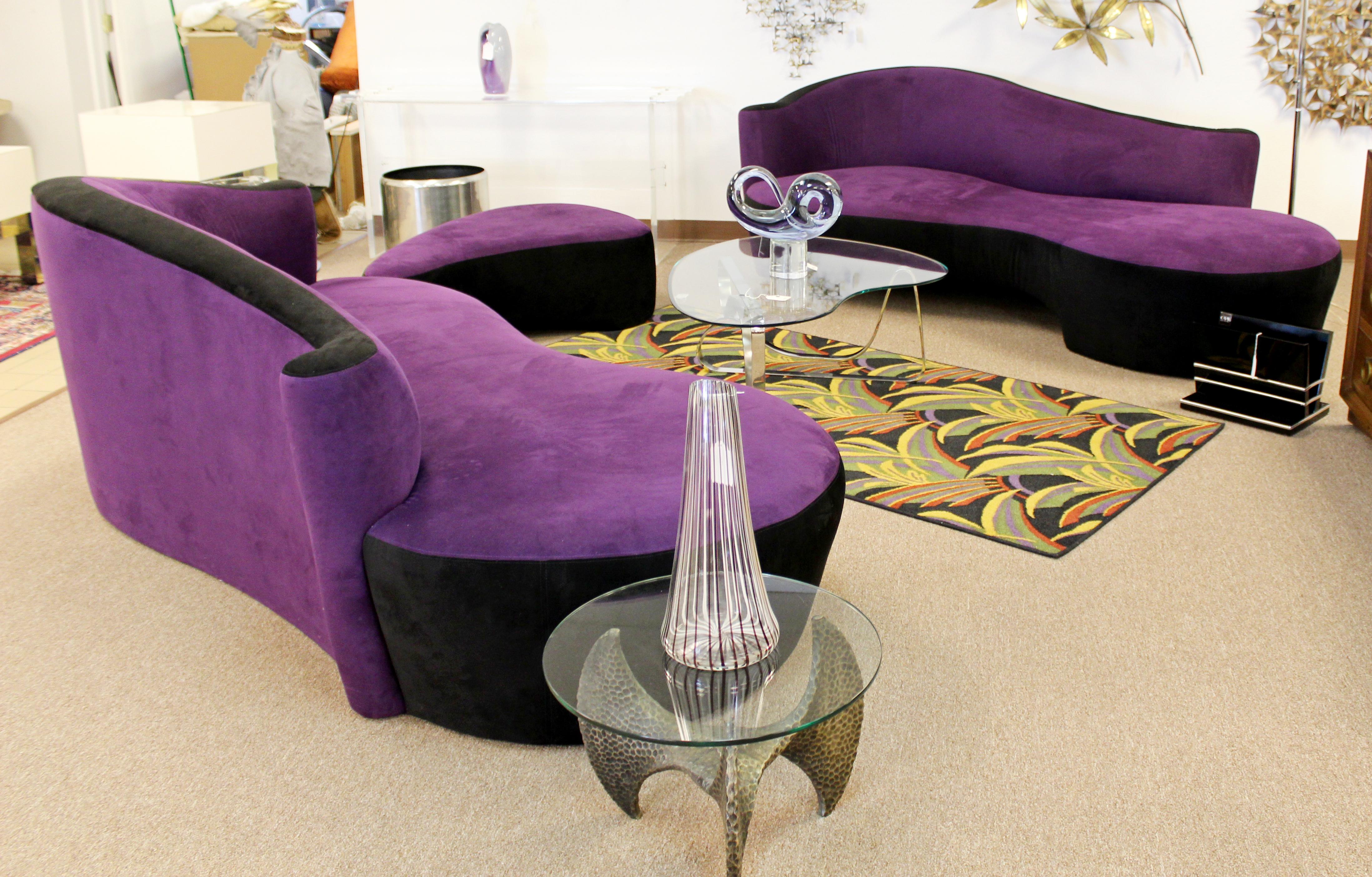 Contemporary Modern Purple Serpentine Cloud Sofas & Ottoman, Weiman 7