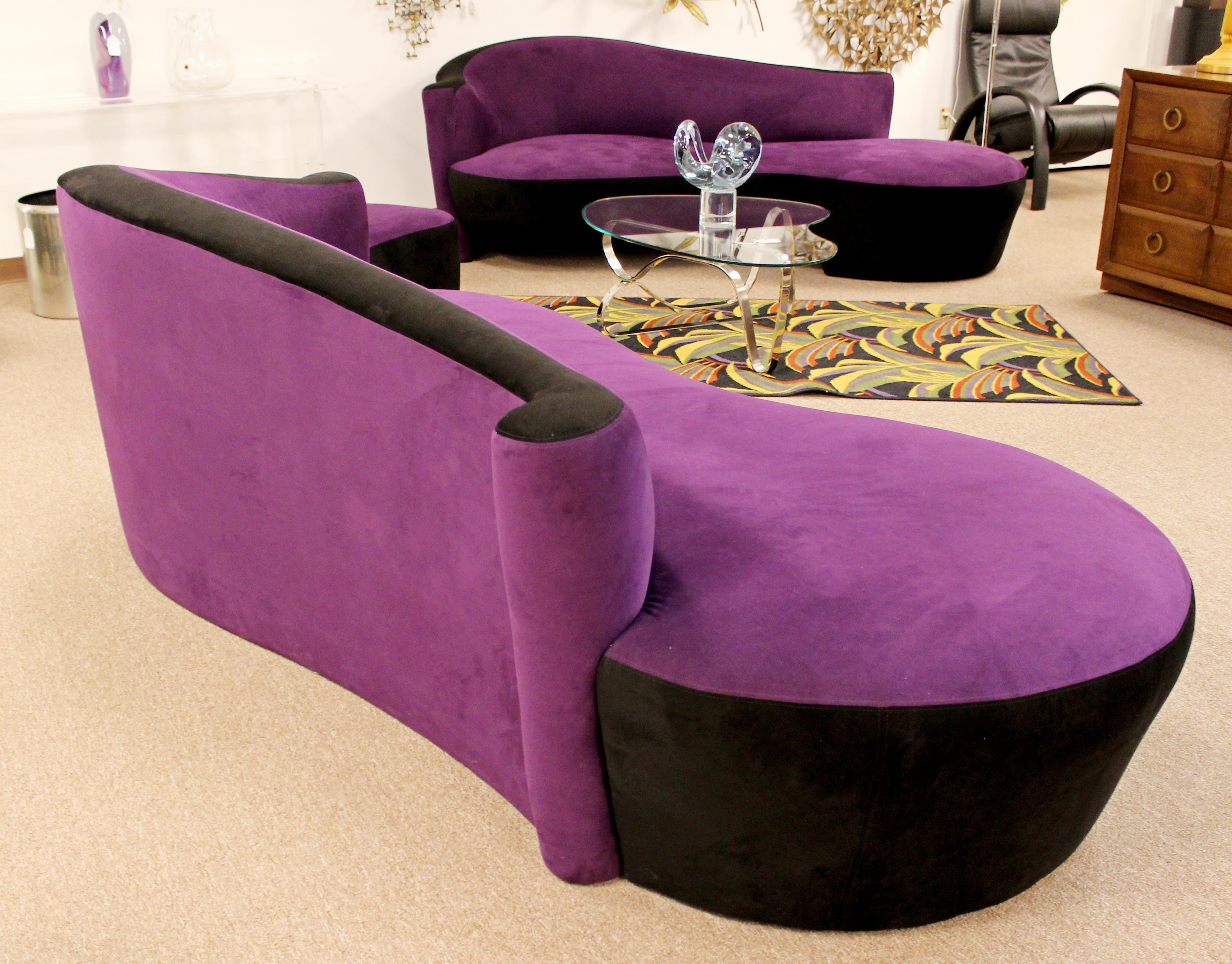 Contemporary Modern Purple Serpentine Cloud Sofas & Ottoman, Weiman 8
