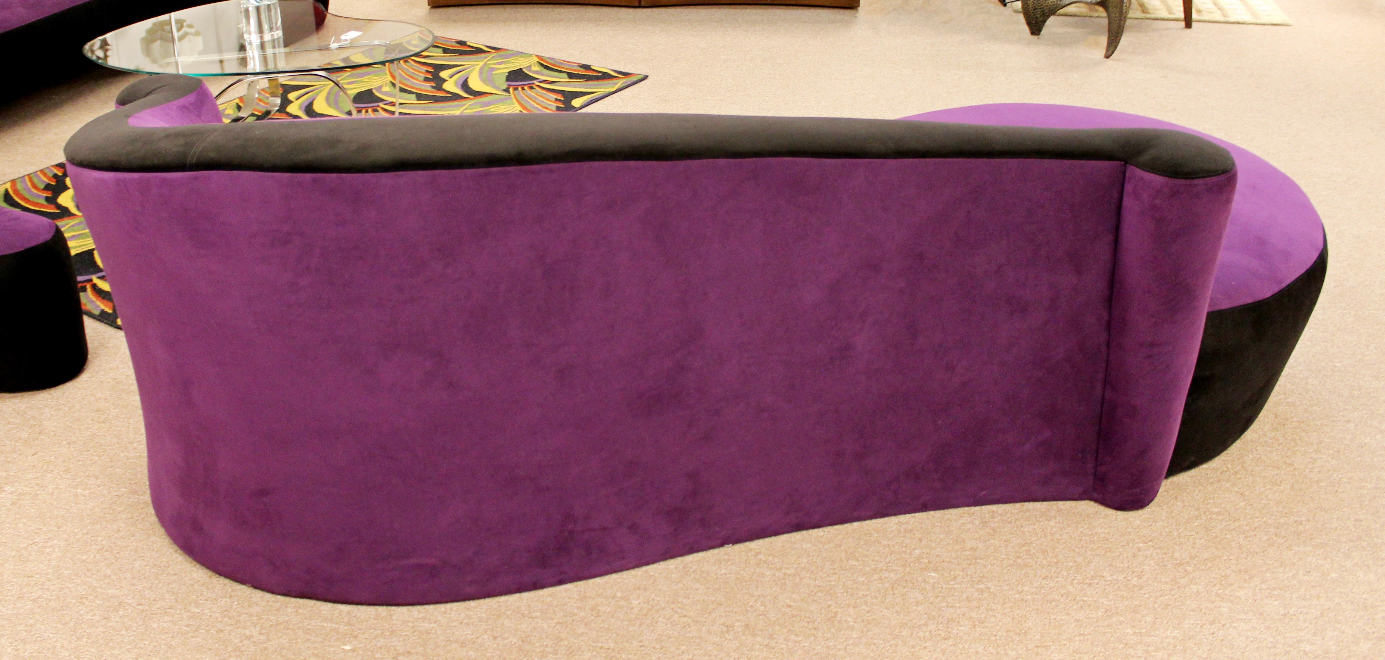 Contemporary Modern Purple Serpentine Cloud Sofas & Ottoman, Weiman In Good Condition In Keego Harbor, MI