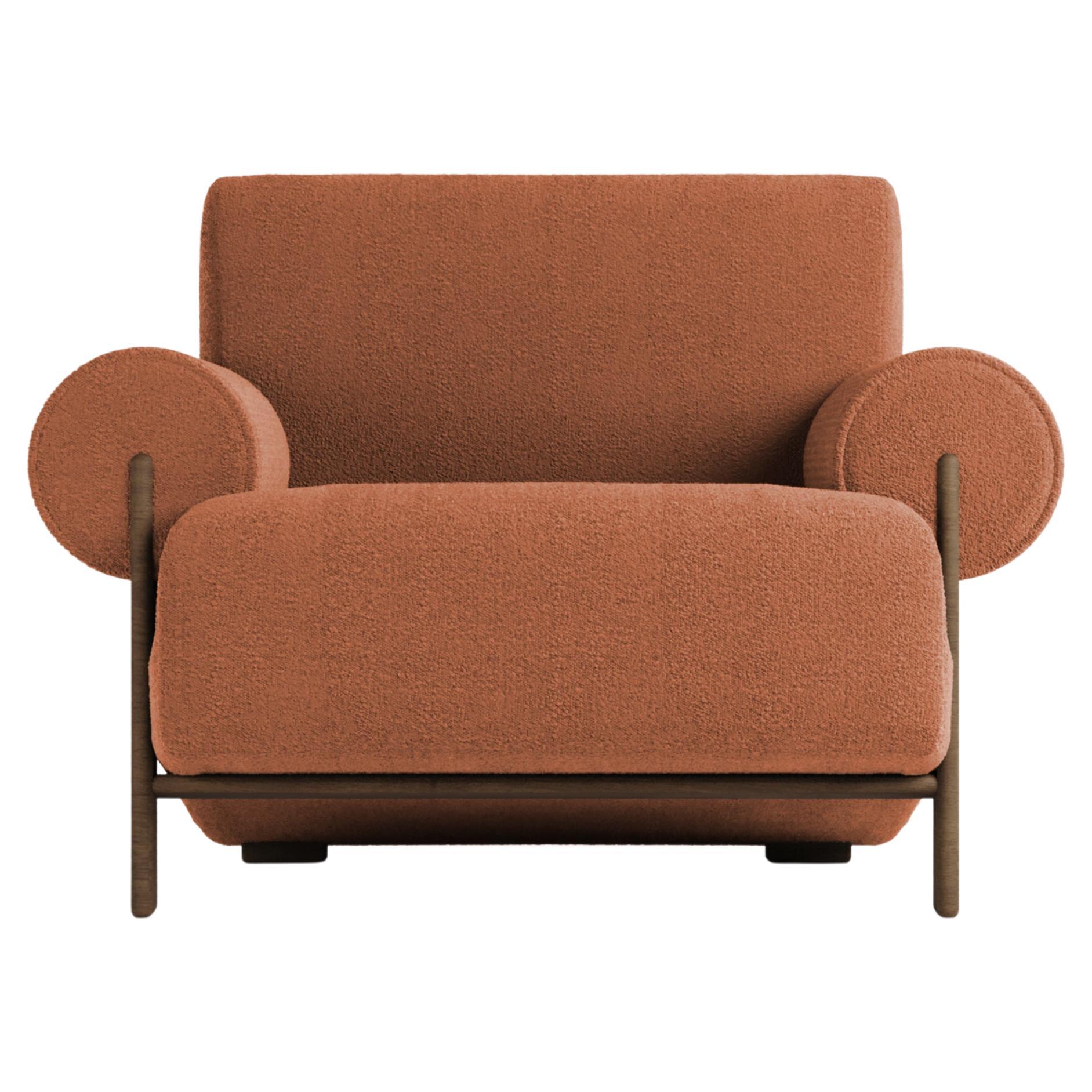 Contemporary Modern Paloma Armchair in Bouclé Burnt Orange by Collector For Sale