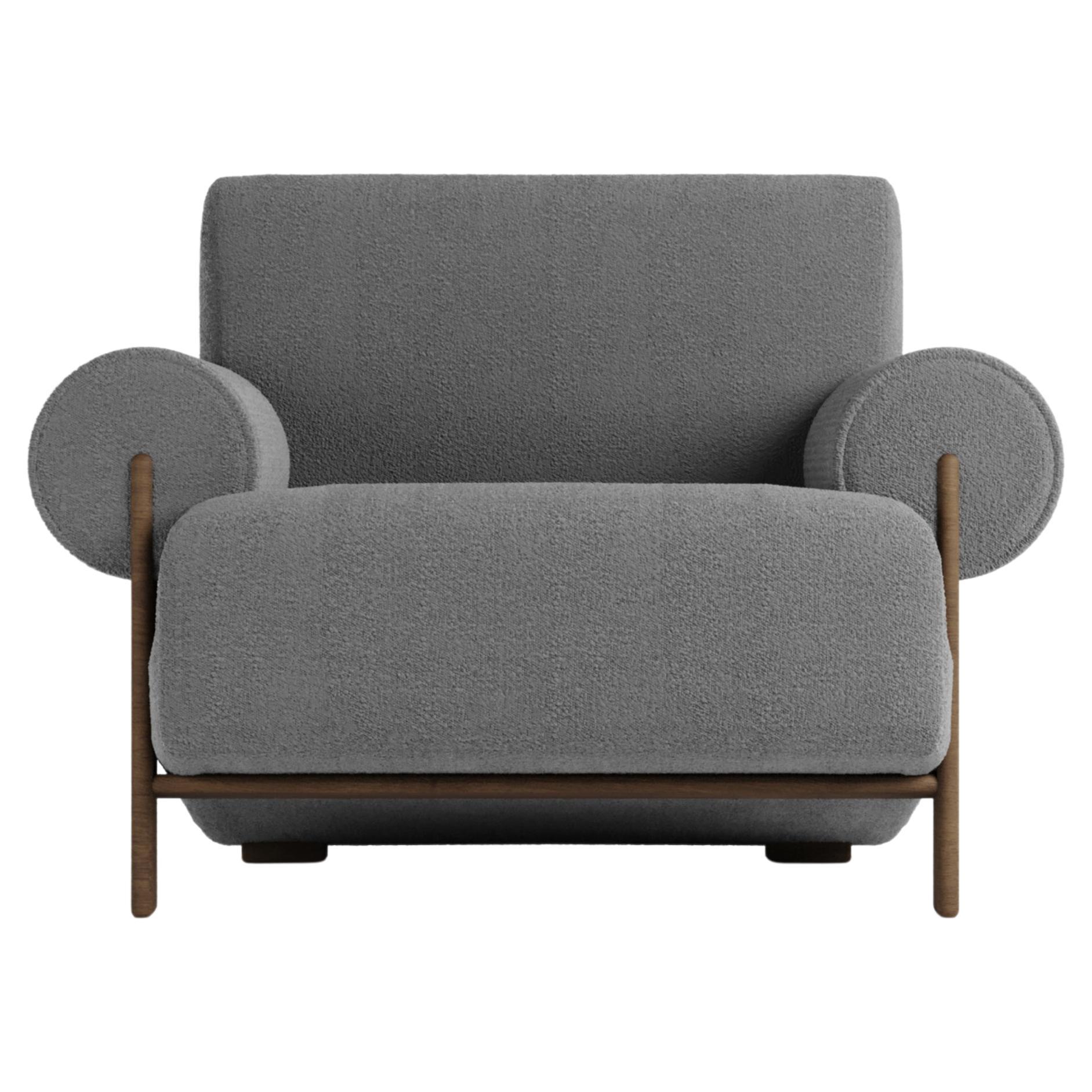Contemporary Modern Paloma Armchair in Bouclé Charcoal by Collector For Sale