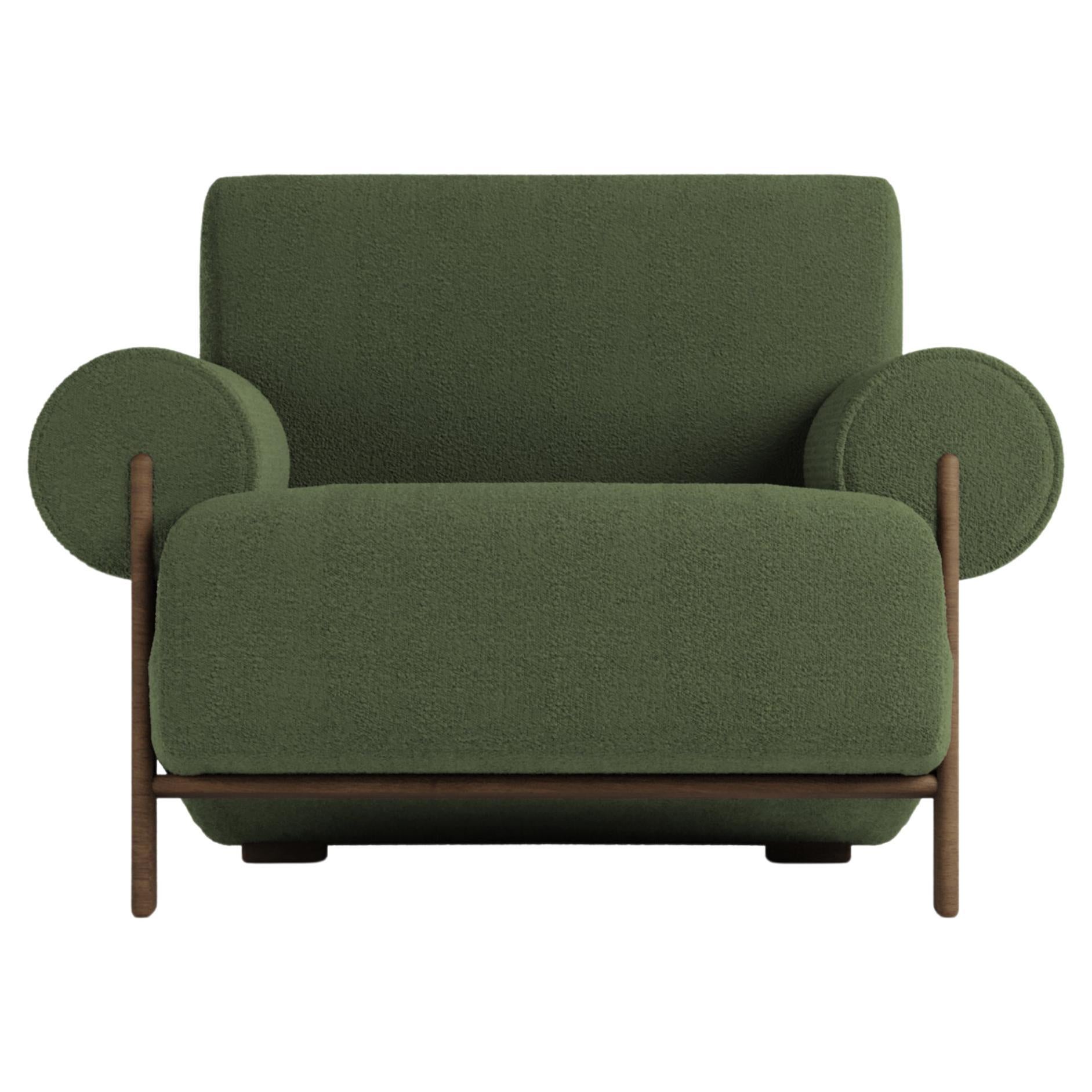 Contemporary Modern Paloma Armchair in Bouclé Green by Collector For Sale