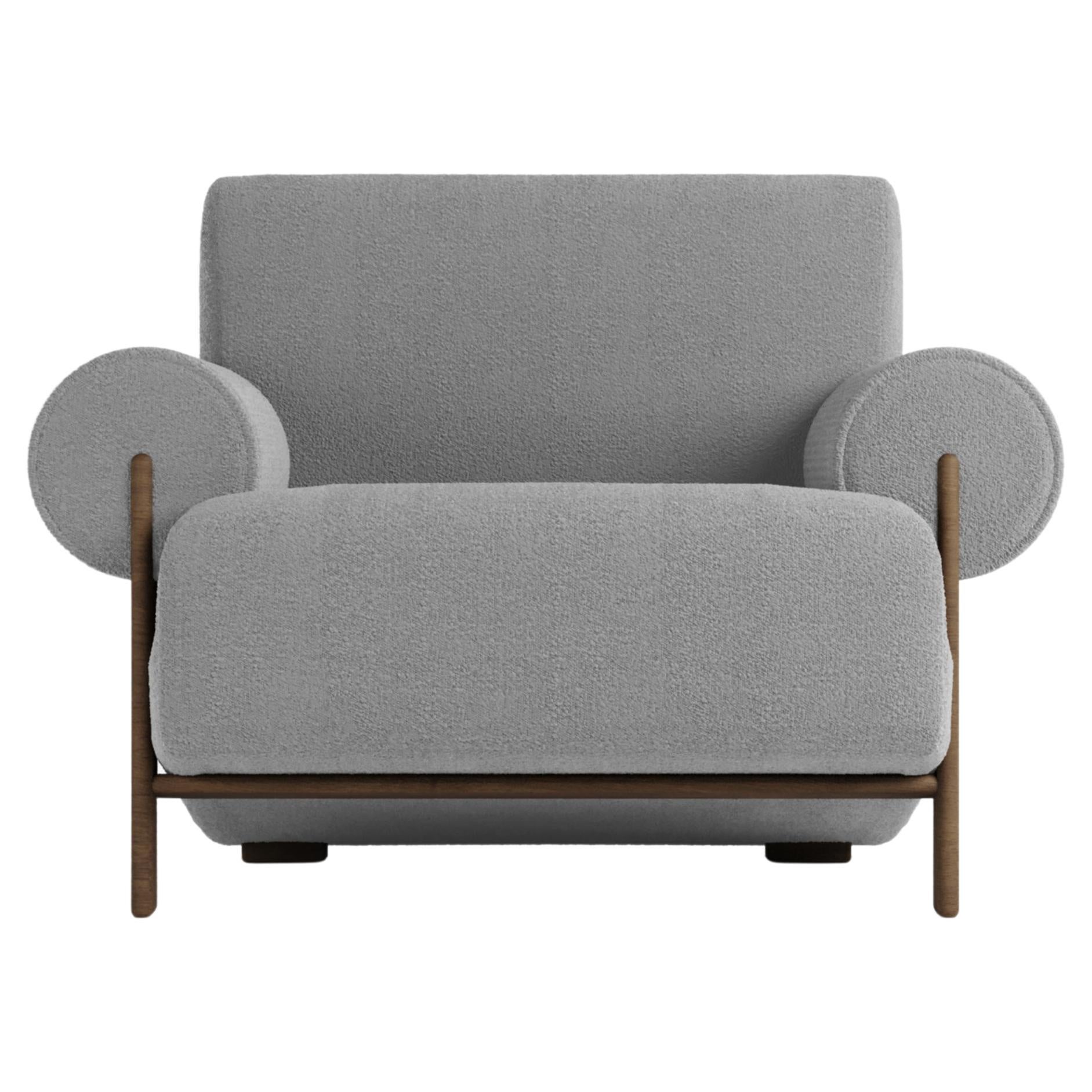 Contemporary Modern Paloma Armchair in Bouclé Light Grey by Collector For Sale
