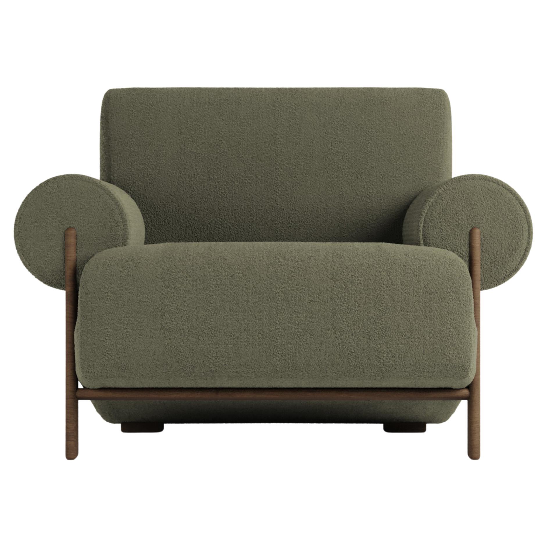 Contemporary Modern Paloma Armchair in Bouclé Olive by Collector For Sale