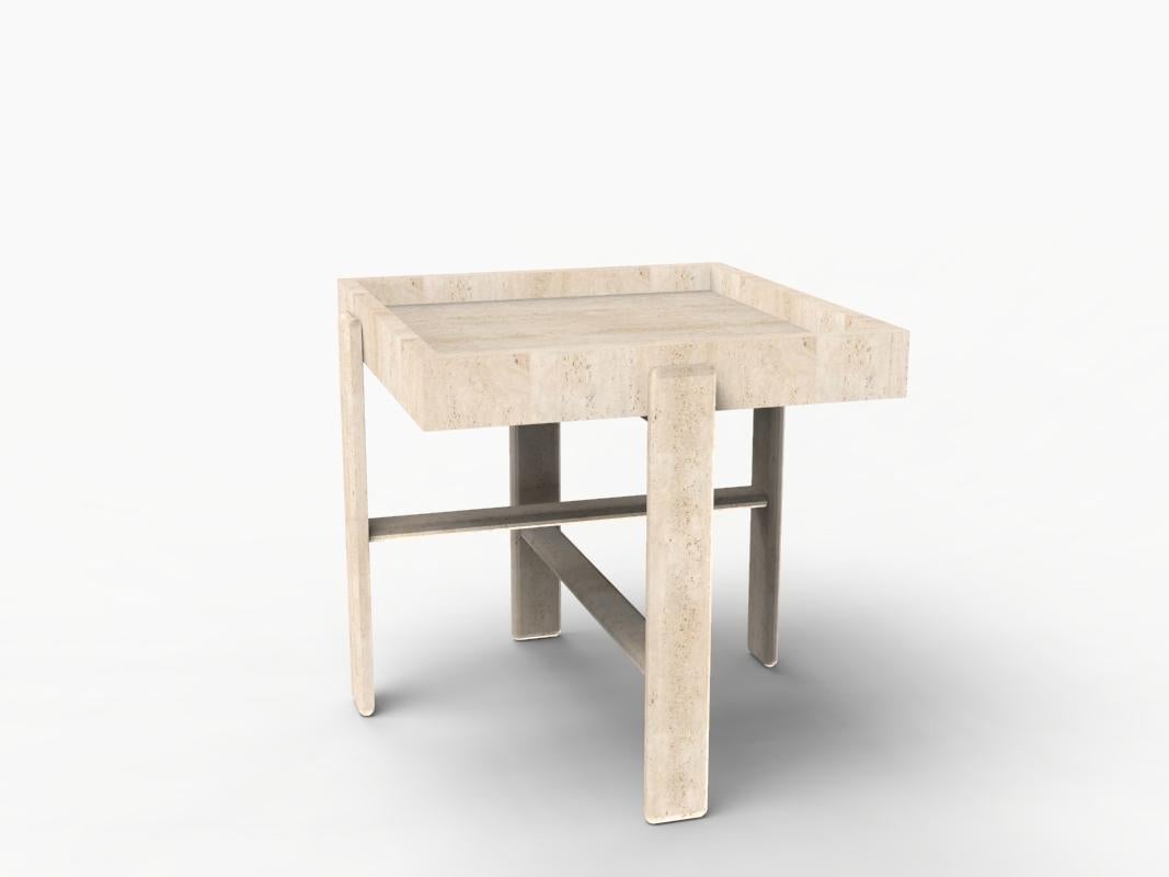 Portuguese Contemporary Modern Paloma Side Table in Travertino by Bernhardt & Vella For Sale