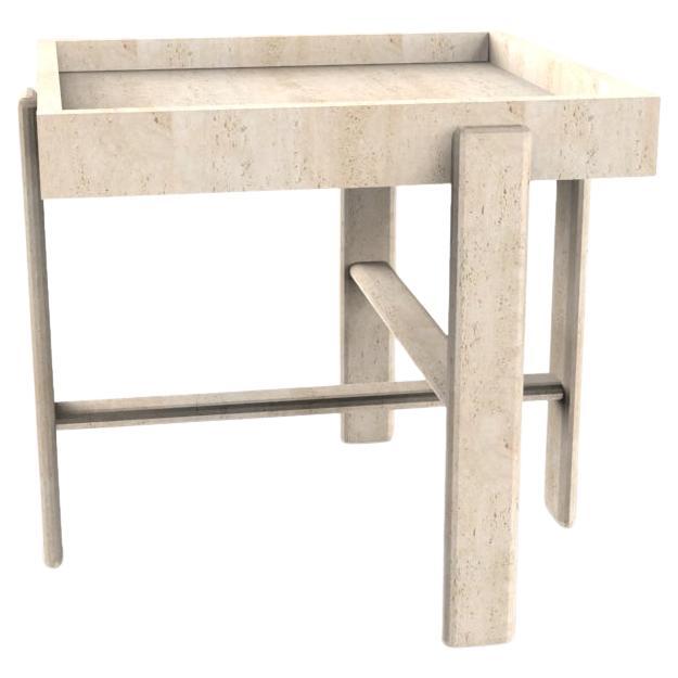 Contemporary Modern Paloma Side Table in Travertino by Bernhardt & Vella